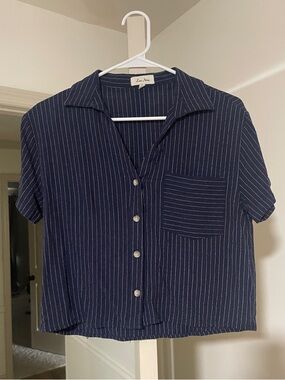 Love Notes Navy and White Pinstripe Shirt
